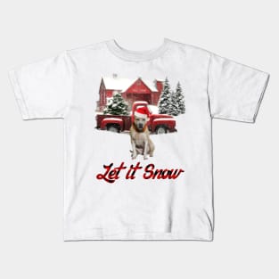 Pitbull Let It Snow Tree Farm Red Truck Christmas Kids T-Shirt